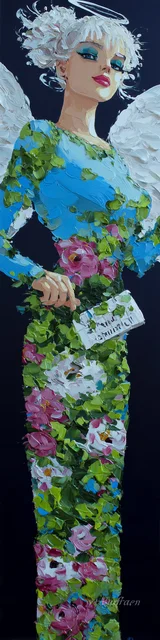 Free angel bookmark featuring an angel in a green floral dress